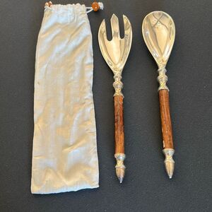 Silver Plate & Wood Handled Salad Set